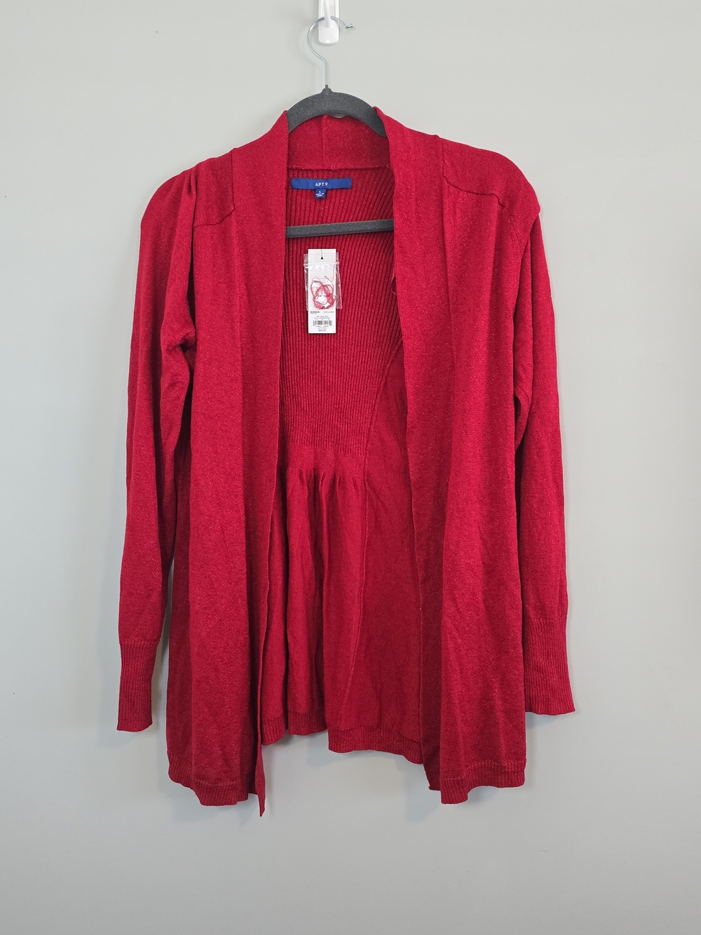 NWT Apt. 9 Red Sparkle Open Front Cardigan Christmas Holiday Women’s L
